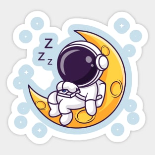 Cute Astronaut Sleeping On Moon Cartoon Sticker